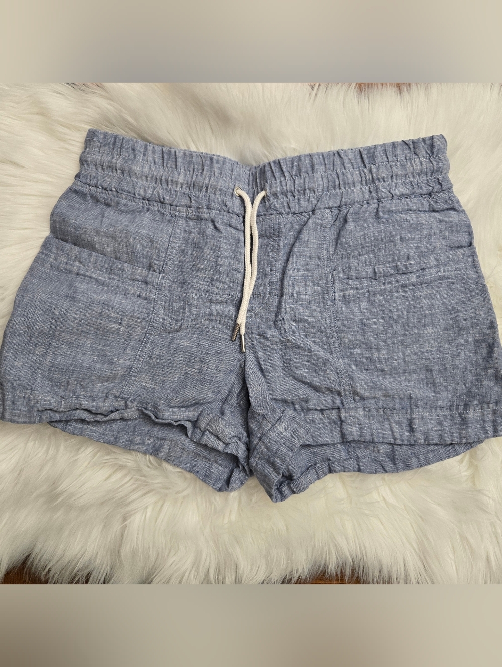 Athleta Chambray-Style Drawstring Athletic Shorts - Light Blue